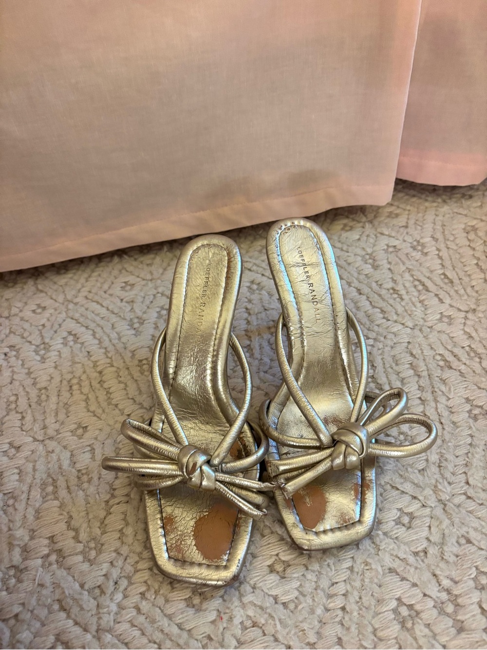 Loeffler Randall Metallic Gold Knot-Detail Slide Heels